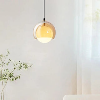 ZOWALA - Minimalist Amber Glass White Globe Living Room Pendant Light Image - 3