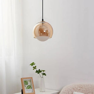 ZOWALA - Minimalist Amber Glass White Globe Living Room Pendant Light Image - 4