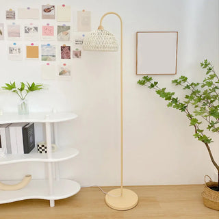 Minimalist Rattan Dome Shade Beige LED Floor Lamp Zawala Image - 2