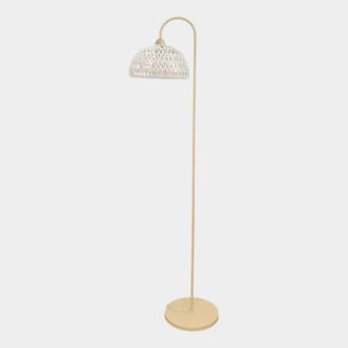 Minimalist Rattan Dome Shade Beige LED Floor Lamp Zawala Image - 6
