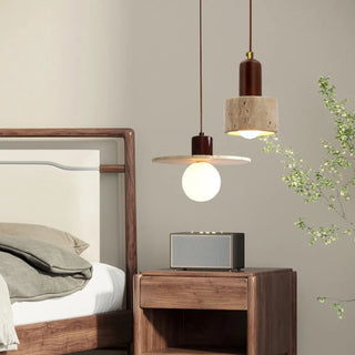 ZOWALA - Minimalist Stone Cylinder DIsc Pendant Light Flexible Length Image - 2