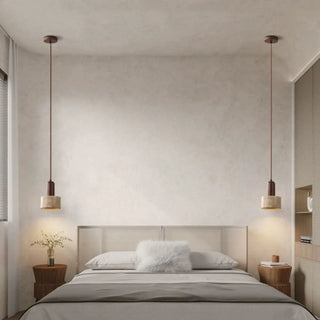ZOWALA - Minimalist Stone Cylinder DIsc Pendant Light Flexible Length Image - 8