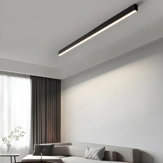 Minimalist Large Black Linear LED Flush Mount Light Zawala Image - 1