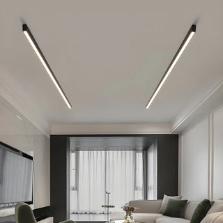 Minimalist Large Black Linear LED Flush Mount Light Zawala Image - 3