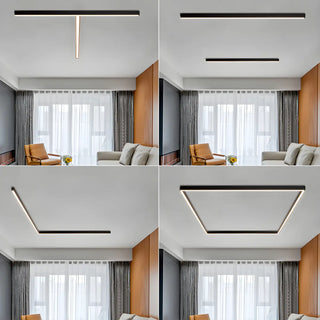 Minimalist Large Black Linear LED Flush Mount Light Zawala Image - 7