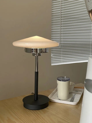 Minimalist White Conical Glass Shade Bedroom Table Lamp Zawala Image - 1