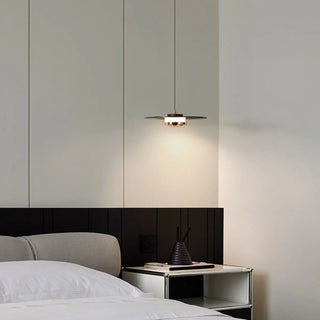 Minimalist Black Flat Disc Metal Bedroom Pendant Light Zawala Image - 1