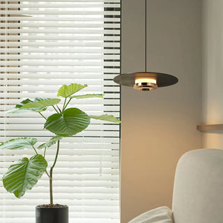 Minimalist Black Flat Disc Metal Bedroom Pendant Light Zawala Image - 2