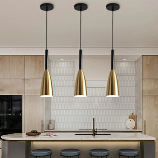 ZOWALA - Modern Minimalist Dining Room Brass Cone Pendant Light Image - 3