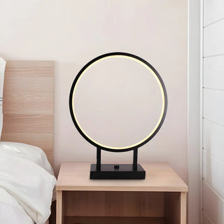 Black Minimalist Ring Aluminum LED Bedroom Table Lamp Zawala Image - 1