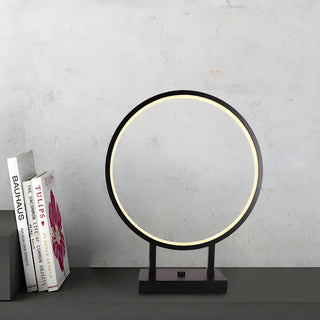 Black Minimalist Ring Aluminum LED Bedroom Table Lamp Zawala Image - 2
