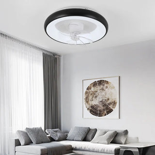 Black Minimalist Round Ceiling Fan with LED Light Zawala Image - 1