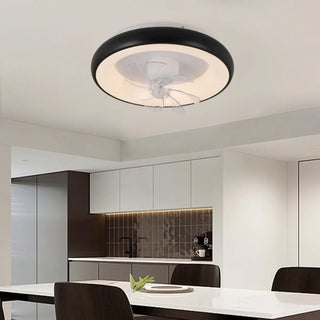 Black Minimalist Round Ceiling Fan with LED Light Zawala Image - 12