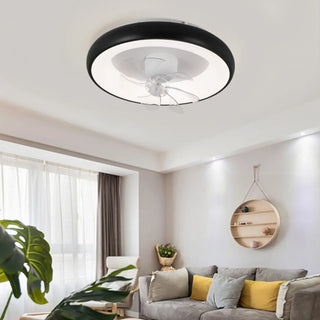Black Minimalist Round Ceiling Fan with LED Light Zawala Image - 13