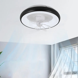 Black Minimalist Round Ceiling Fan with LED Light Zawala Image - 14