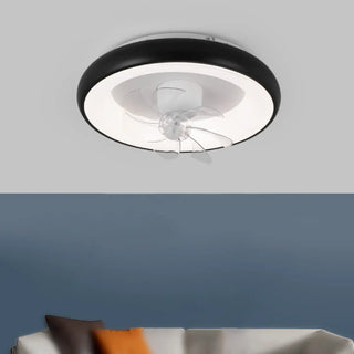 Black Minimalist Round Ceiling Fan with LED Light Zawala Image - 15