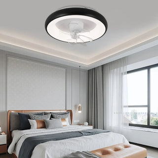 Black Minimalist Round Ceiling Fan with LED Light Zawala Image - 2