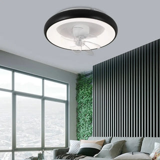 Black Minimalist Round Ceiling Fan with LED Light Zawala Image - 3