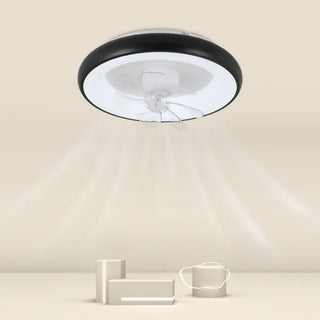 Black Minimalist Round Ceiling Fan with LED Light Zawala Image - 4