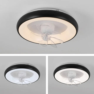 Black Minimalist Round Ceiling Fan with LED Light Zawala Image - 6