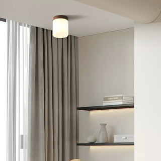 Minimalist Brown Cube Wood Flush Mount Ceiling Light Zawala Image - 1
