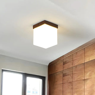 Minimalist Brown Cube Wood Flush Mount Ceiling Light Zawala Image - 3