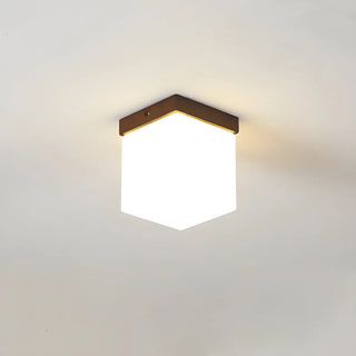 Minimalist Brown Cube Wood Flush Mount Ceiling Light Zawala Image - 4