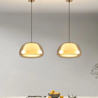 ZOWALA - Minimalist Drum Glass Dining Room Amber Pendant Light Image - 6