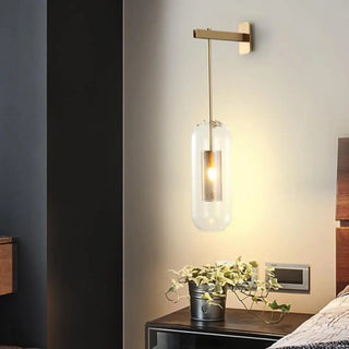 Simple Inner Mesh Cylinder Glass Bedside Wall Light Zawala Image - 1