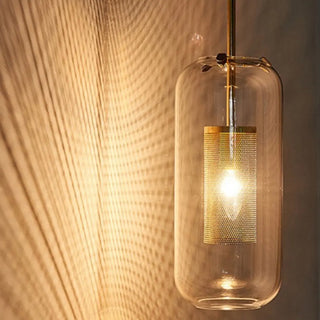 Simple Inner Mesh Cylinder Glass Bedside Wall Light Zawala Image - 16