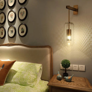 Simple Inner Mesh Cylinder Glass Bedside Wall Light Zawala Image - 2