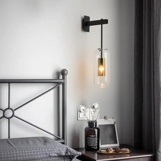 Simple Inner Mesh Cylinder Glass Bedside Wall Light Zawala Image - 3