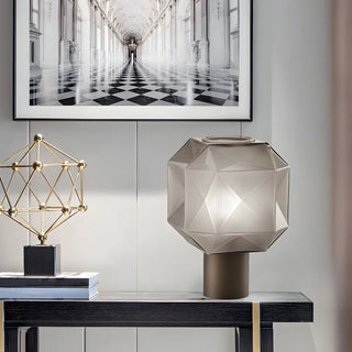 Nordic Diamond Geometric Smoke Grey Glass Table Lamp Zawala Image - 2