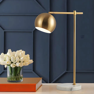 Minimalist Gold Brass Dome Round Marble Base Table Lamp Zawala Image - 3