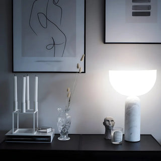 Stylish Chic White Bowl Shade Column Marble Table Lamp Zawala Image - 6