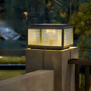 Modern Glass Cube Minimalist Metal Outdoor Post Lamp Zawala Image - 1