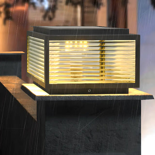 Modern Glass Cube Minimalist Metal Outdoor Post Lamp Zawala Image - 2