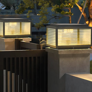 Modern Glass Cube Minimalist Metal Outdoor Post Lamp Zawala Image - 3