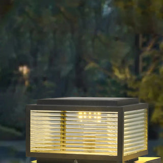 Modern Glass Cube Minimalist Metal Outdoor Post Lamp Zawala Image - 4