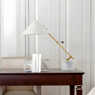 Unique Minimalist White Cone Metal Bedroom Table Lamp Zawala Image - 1