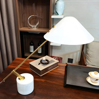 Unique Minimalist White Cone Metal Bedroom Table Lamp Zawala Image - 5