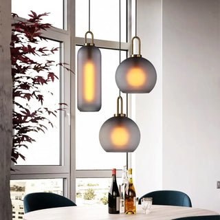 Minimalist Cylinder Glass Kitchen Gray Pendant Light Zawala Image - 1