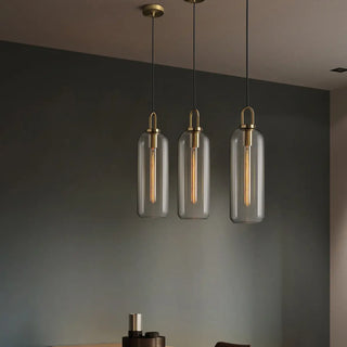 Minimalist Cylinder Glass Kitchen Gray Pendant Light Zawala Image - 10