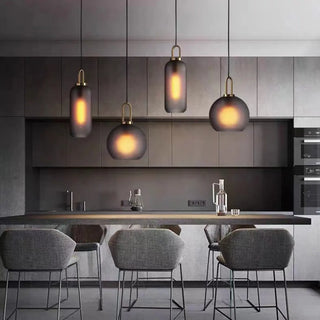 Minimalist Cylinder Glass Kitchen Gray Pendant Light Zawala Image - 2