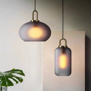 Minimalist Cylinder Glass Kitchen Gray Pendant Light Zawala Image - 4
