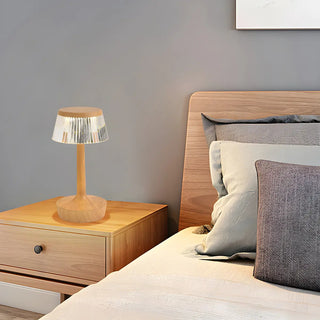 Stylish Unique Reflective Shade Wooden Base Table Lamp Zawala Image - 1