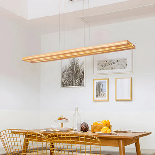 Long Rectangle LED Wood Adjustable Height Island Chandelier Image - 1