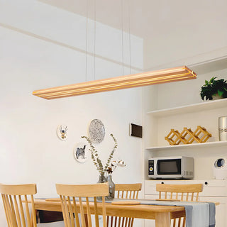 Long Rectangle LED Wood Adjustable Height Island Chandelier Image - 2