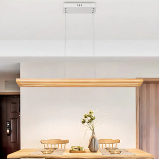 Long Rectangle LED Wood Adjustable Height Island Chandelier Image - 3