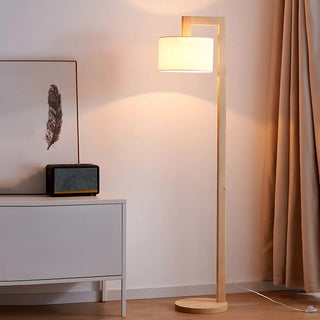 Natural White Barrel Wooden Minimalist Floor Lamp Zawala Image - 1